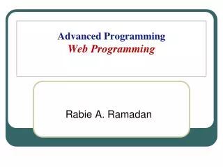 Advanced Programming Web Programming
