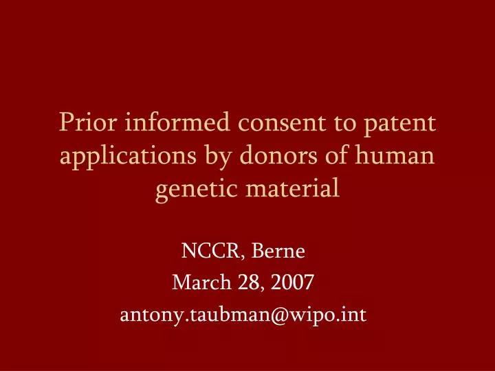 prior informed consent to patent applications by donors of human genetic material