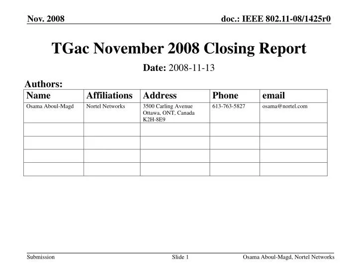 tgac november 2008 closing report