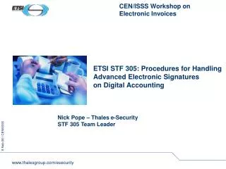 ETSI STF 305: Procedures for Handling Advanced Electronic Signatures on Digital Accounting