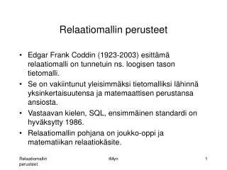 relaatiomallin perusteet