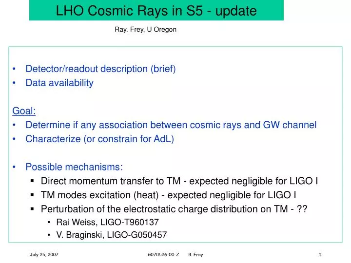 lho cosmic rays in s5 update