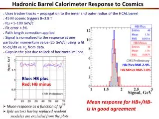 Hadronic Barrel Calorimeter Response to Cosmics