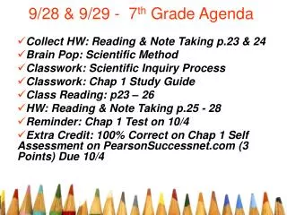 9/28 &amp; 9/29 - 7 th Grade Agenda