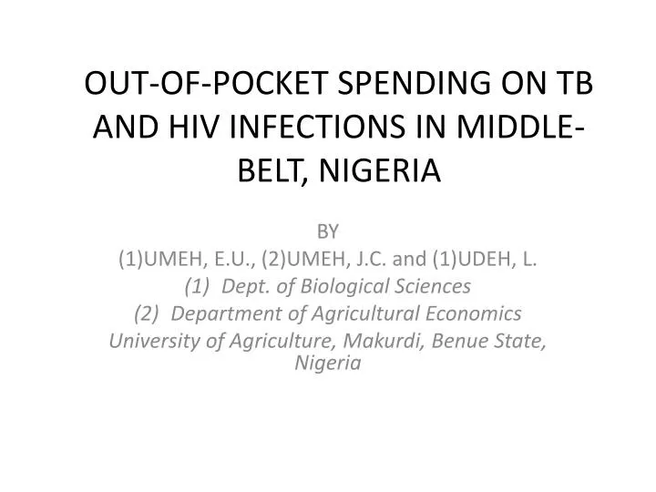 out of pocket spending on tb and hiv infections in middle belt nigeria
