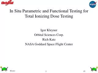 In Situ Parametric and Functional Testing for Total Ionizing Dose Testing