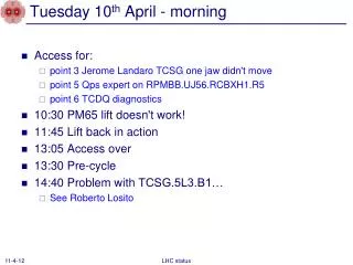 Tuesday 10 th April - morning