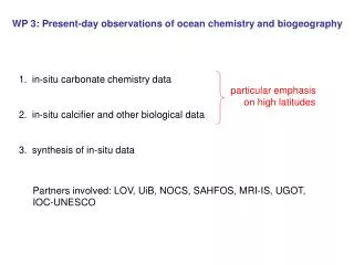 WP 3: Present-day observations of ocean chemistry and biogeography