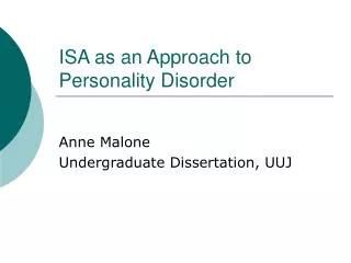 ISA as an Approach to Personality Disorder