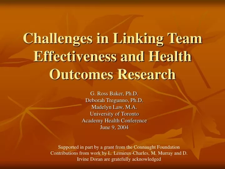 challenges in linking team effectiveness and health outcomes research