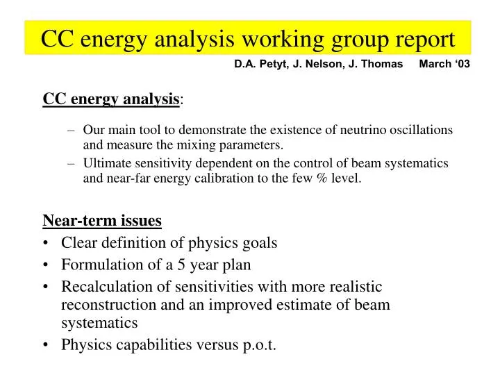 cc energy analysis working group report