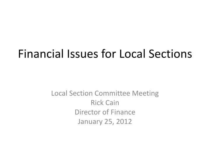 financial issues for local sections
