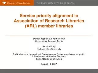 Service priority alignment in Association of Research Libraries (ARL) member libraries