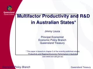 Multifactor Productivity and R&amp;D in Australian States*