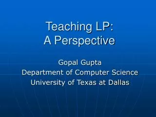 Teaching LP: A Perspective