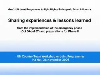 UN Country Team Workshop on Joint Programmes Ha Noi, 28 November 2006