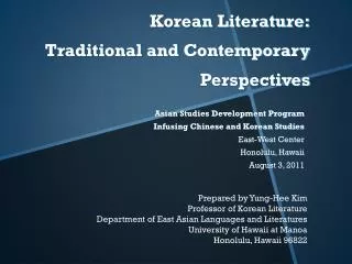 Korean Literature: Traditional and Contemporary Perspectives