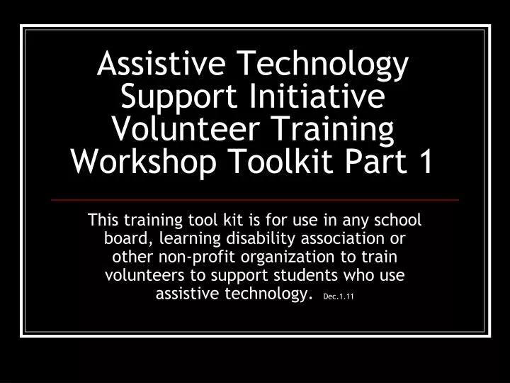 assistive technology support initiative volunteer training workshop toolkit part 1