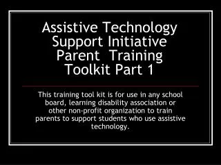 Assistive Technology Support Initiative Parent Training Toolkit Part 1