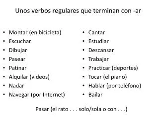 unos verbos regulares que terminan con ar