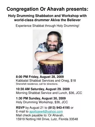 Congregation Or Ahavah presents: Holy Drumming Shabbaton and Workshop with