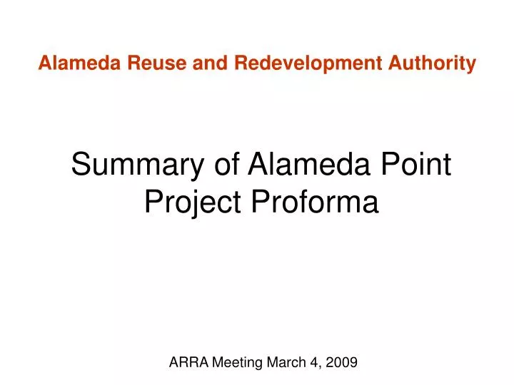summary of alameda point project proforma