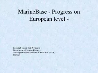 MarineBase - Progress on European level -