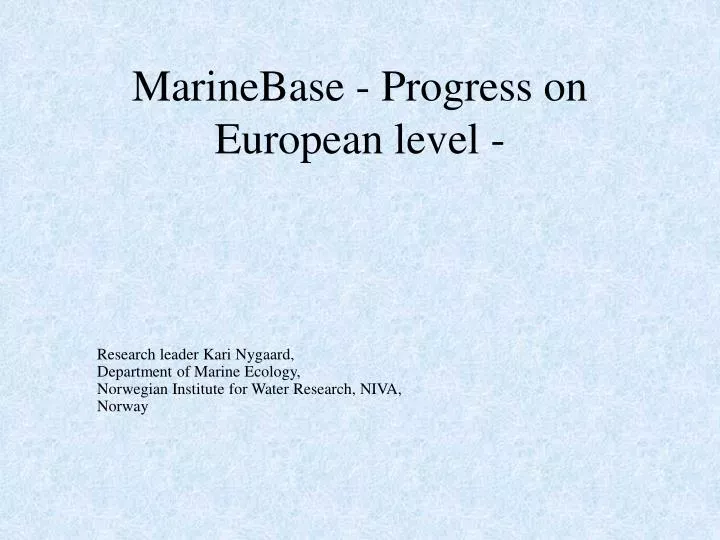marinebase progress on european level