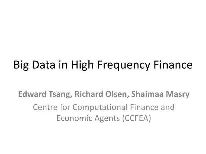 big data in high frequency finance