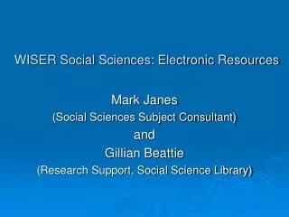 WISER Social Sciences: Electronic Resources