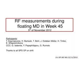 RF measurements during floating MD in Week 45 5 th of November 2012