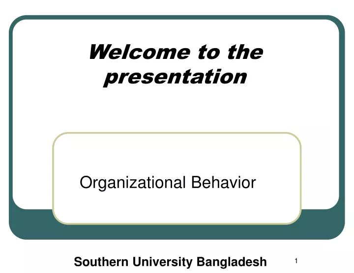 welcome to the presentation