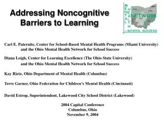 Addressing Noncognitive Barriers to Learning