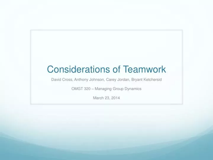 considerations of teamwork