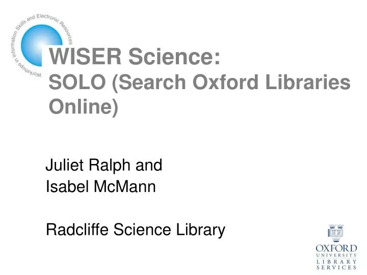 wiser science solo search oxford libraries online