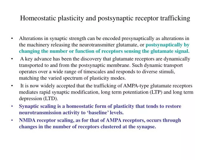 homeostatic plasticity and postsynaptic receptor trafficking