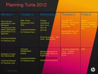 Planning Tunis 2012