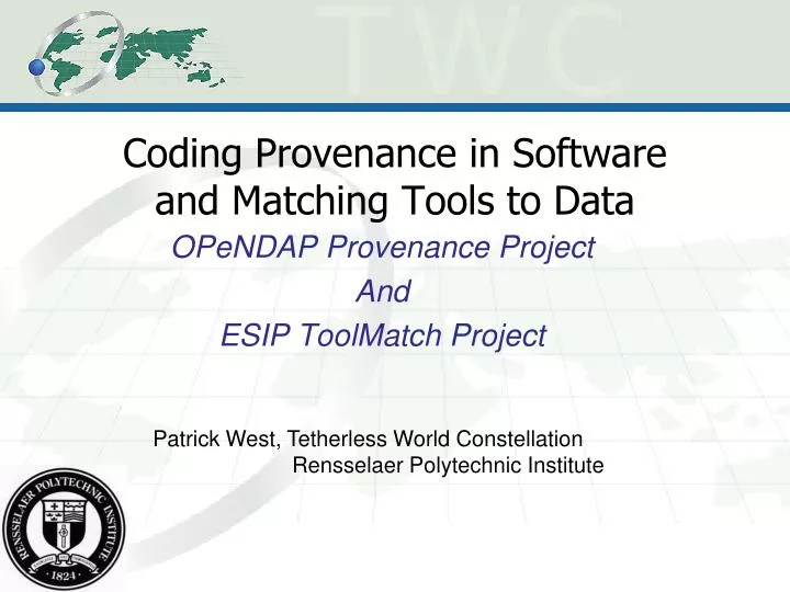 coding provenance in software and matching tools to data