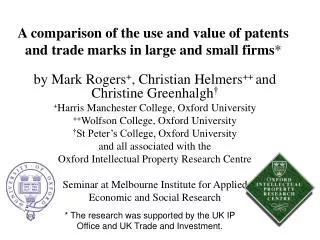 A comparison of the use and value of patents and trade marks in large and small firms *