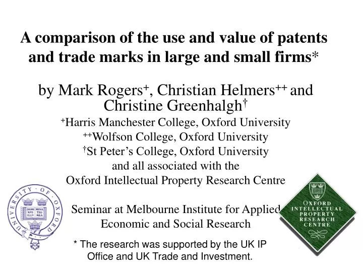 a comparison of the use and value of patents and trade marks in large and small firms