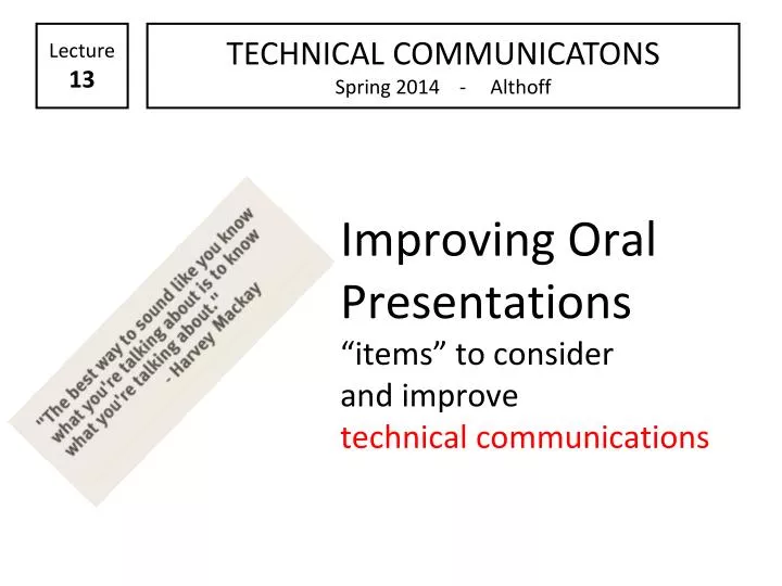 improving oral presentations items to consider and improve technical communications