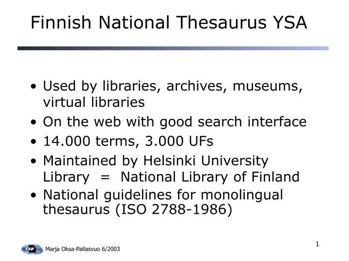 finnish national thesaurus ysa