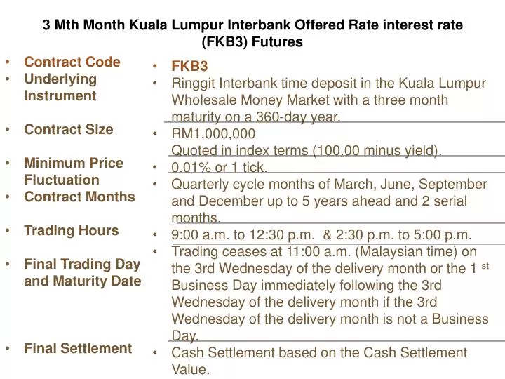3 mth month kuala lumpur interbank offered rate interest rate fkb3 futures
