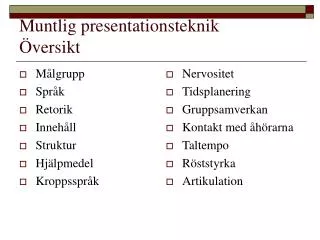 muntlig presentationsteknik versikt