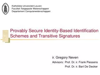 Provably Secure Identity-Based Identification Schemes and Transitive Signatures