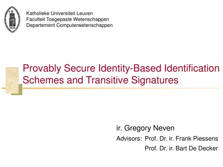 provably secure identity based identification schemes and transitive signatures