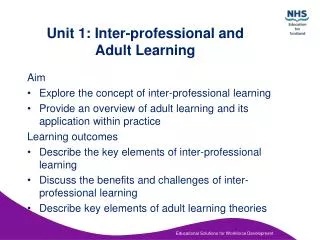 Unit 1: Inter-professional and Adult Learning