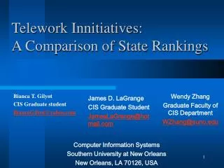 Telework Innitiatives: A Comparison of State Rankings