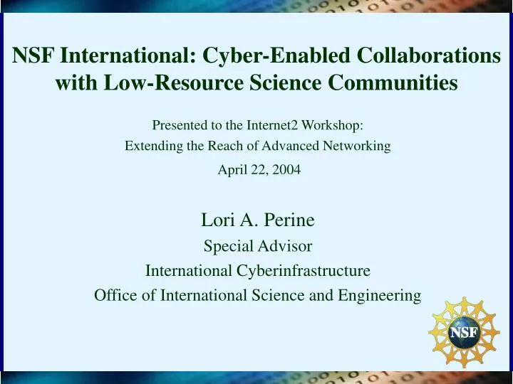 nsf international cyber enabled collaborations with low resource science communities