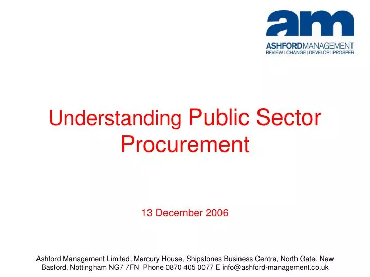 understanding public sector procurement 13 december 2006